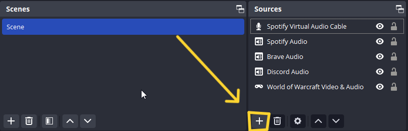 Sources panel with plus button and Application Audio Capture selected